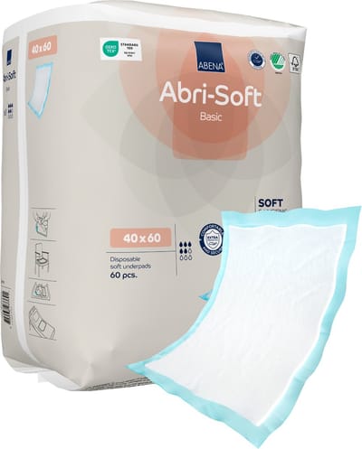 Abena Abri-Soft Basic Wegwerp Onderleggers Incontinentie - 60 Onderleggers - Voor bescherming van Matras, Bank of Stoel - Tot 800ml absorptie - Waterdicht - Duurzaam - 40 x 60 cm