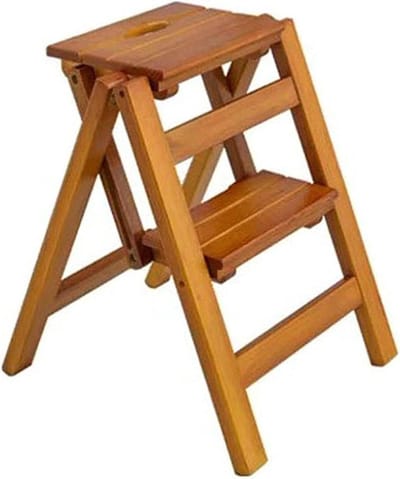 Opstapkruk Houten Opvouwbaar - Draagbare Ladder - Veilig Reiken - Massief Hout - 2 Treden - Houtkleur