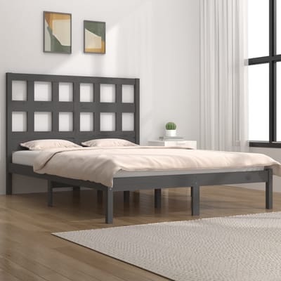 vidaXL - Bedframe - massief - grenenhout - grijs - 200x200 - cm