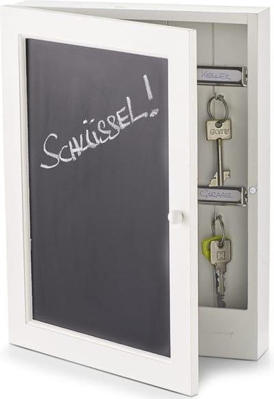 Zeller Sleutelkastje - wit - hout - met krijtbord - 22 x 30 cm - met memobord - krijtbord