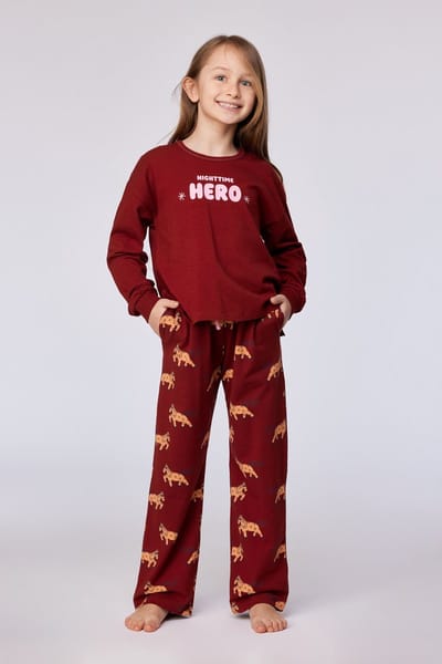 Woody pyjama meisjes/dames - donkerrood - 'nighttime hero' - 252-10-YPA-Z/495 - maat 176
