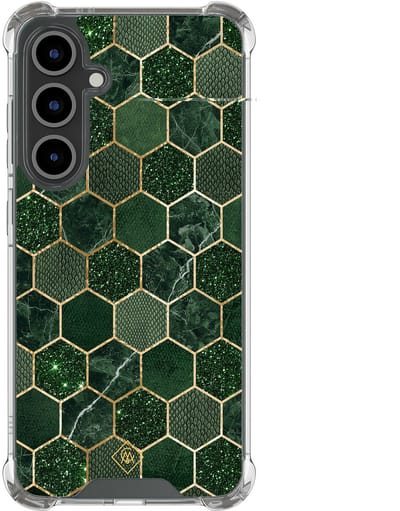 Casimoda® hoesje - Geschikt voor Samsung Galaxy S24 FE - Kubus Groen - Shockproof case - Extra sterk - TPU/polycarbonaat - Groen, Transparant