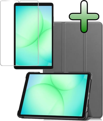 Hoesje Geschikt voor Samsung Galaxy Tab A11 / A9 - Met Screenprotector - Trifold Bookcase - Hard Cover - Hardcover Book Case - Tablet Hoes - Grijs