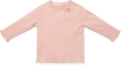 Little Dutch Shirt Meisje - Maat 86 - Geborduurd Shirt Lange Mouw - Kinderkleding Meisjes - Roze - Biologisch Katoen - Little Farm Soft Rose