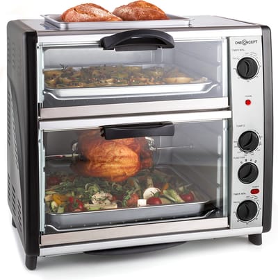 Klarstein Oven All-You-Can-Eat Dubbele Grill - 42L 2350W - Mini-Oven Bakoven met Draaispit - voor Keuken - Thermostaat Grillplaat Roosters - 2 Bakcompartimenten BBQ-Functie - Tafeloven