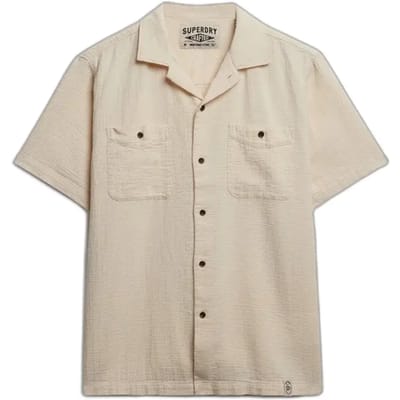 Superdry The Merchant Store - Gestructureerd Overhemd met Korte Mouwen Crème Grootte: Xxl