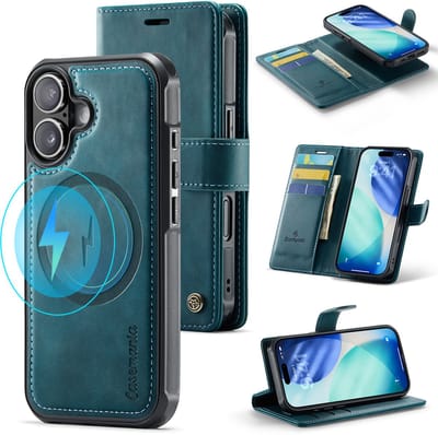 Casemania Hoesje Geschikt voor Apple iPhone 17 - Emerald Green - Geschikt voor MagSafe - Luxe Kunstleer 2 in 1 Afneembare Bookcase - Magnetische Telefoonhoesje met Pasjeshouder en Standaardfunctie