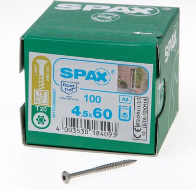 Spax - Gevel en Schuttingschroeven - Torx 20 Lenskop - 4,5 x 60mm Deeldraad - RVS (100 stuks)