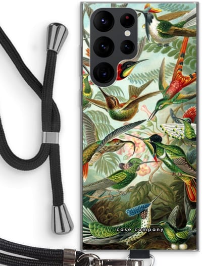 Case Company® - Hoesje met koord geschikt voor Samsung Galaxy S22 Ultra hoesje met Koord - Haeckel Trochilidae - Telefoonhoesje met Zwart Koord - Bescherming aan alle Kanten en Over de Schermrand