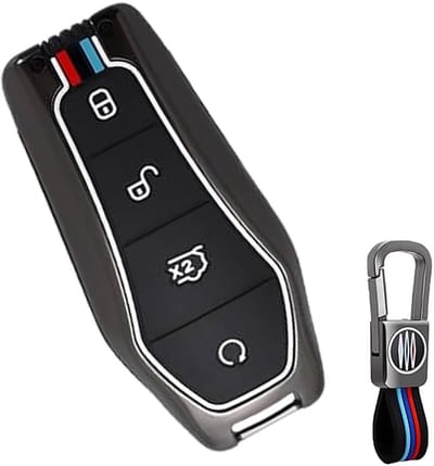 Autosleutel Hoesje geschikt voor BYD - Sleutelcover - Metalen Sleutelhoes - Accessoires - grijs