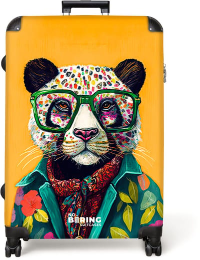 NoBoringSuitcases.com® - Koffer groot - Reiskoffer lichtgewicht - Panda - Bril - Bloemen - Hippie - Rolkoffer met 4 wielen - Grote trolley XL - 98 liter bagage