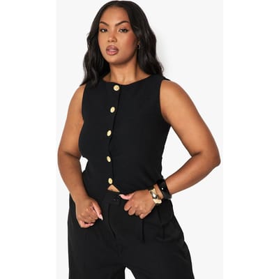 boohoo Dames Plus getextureerd vest met doorlopende knoopsluiting | Zwart | Maat: 44