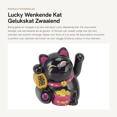 Dailygoods - Lucky Wenkende Kat - Gelukskat - Zwaaiend Arm Beeldje - Zwart - Chinese Decoratie - Voor Thuis en Auto - Kunststof
