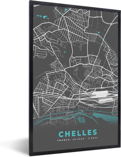 Fotolijst incl. Poster - Plattegrond – Kaart – Stadskaart – Frankrijk – Chelles - 40x60 cm - Posterlijst