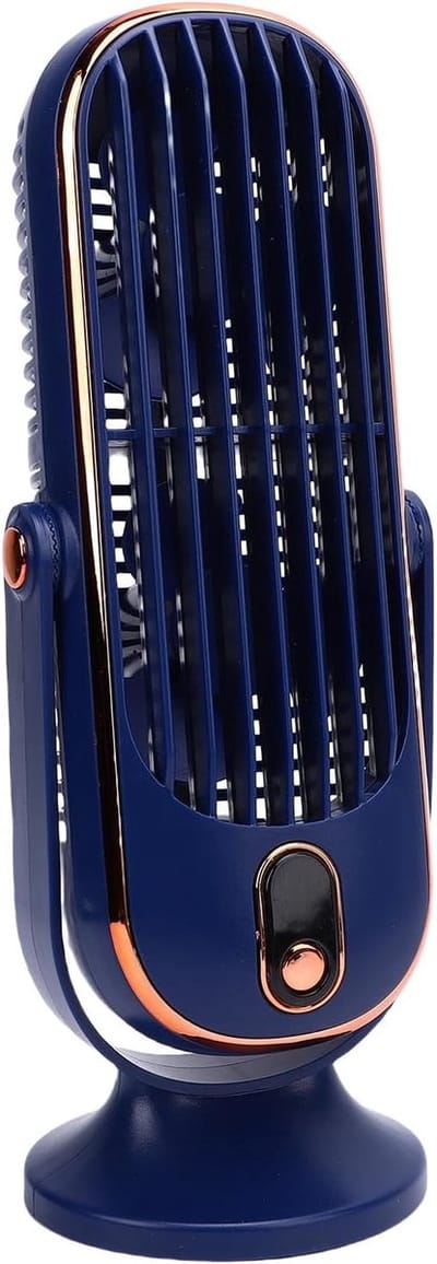 Torenventilator voor de slaapkamer, 5 windsnelheden, 25 cm draagbare tafelventilator, borstelloze motor, oplaadbare USB-batterij (blauw).