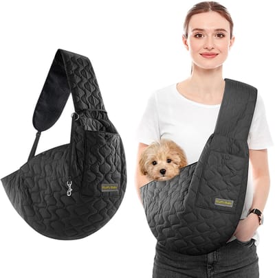 MAGICSHE Handvrije Hondentas tot 6,5 kg - Honden Draagtas voor Kleine Hond en Kat met Verstelbare Schouderband - voor Wandelen Reizen Buiten - Zwart