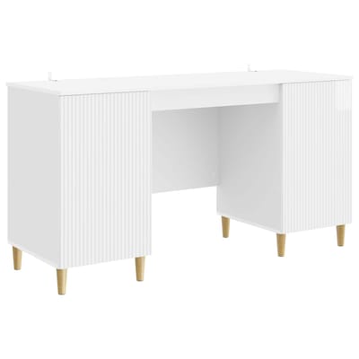 vidaXL - Bureau - met - plank - Hoogglans - Wit - 142,5 - x - 50 - x - 75 - cm - Bewerkt - hout