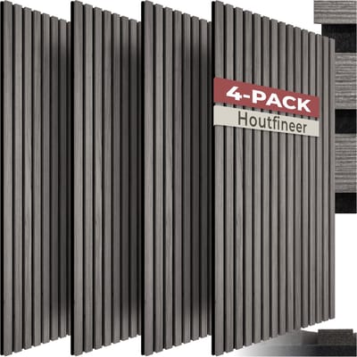 tectake® Akoestische Panelen - Set van 4 - Akoestisch Wandpaneel - 50 x 110 cm - 2,2 m² - Wandpanelen met Aanpasbare Grootte - Lattenwand van MDF en Houtfineer - Geluidsisolatie - Stijlvolle Wanddecoratie - Eenvoudige Montage - Eiken Lichtgrijs