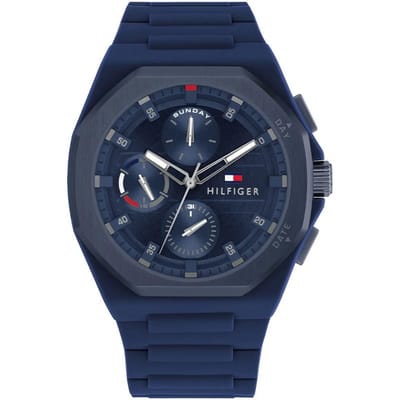 Tommy Hilfiger TH1792122 NEO Heren Horloge - Mineraalglas - Silicone - Blauw - 44 mm breed - Quartz - Gesp - 5 ATM (douchen)