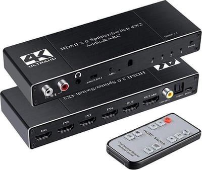 NÖRDIC SGM-154 HDMI switch 4 naar 2 Audio Extractor en ARC, 4K 2K in 60Hz, Zwart