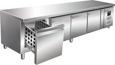 Onderbouw koelwerkbank | 4 lades | 420L | Geforceerd, -2°C/+8°C | Saro Model UGN 4100 TN-4S | 323-3117