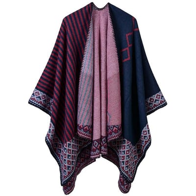 Dames Poncho Sjaal Vest Gestreepte Vintage Warme Kaap Sjaal Lange Sjaals Pashmina Bovenkleding One Size