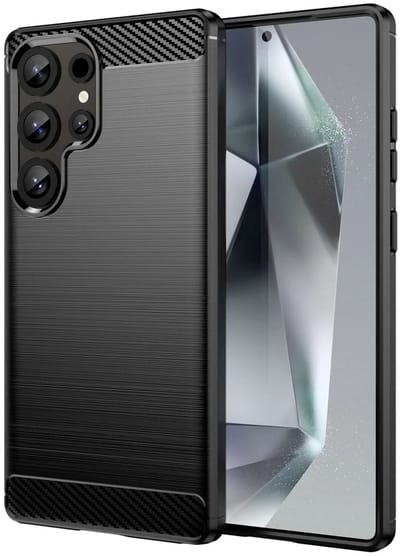 Geborsteld TPU Hoesje Geschikt voor Samsung Galaxy S25 Ultra | Beschermhoes | Back Cover | Flexibel TPU | Stijlvol Carbon | Dun | Zwart