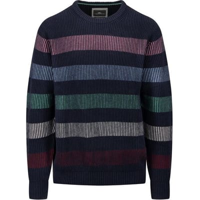 Fynch-Hatton Trui O-Neck Rib Multicolor Stripe Navy-Multi / male