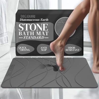 Stenen badmat - Diatomeeënaarde mat - Badkamer droog houden - Sneldrogend en antislip - 61 x 38 cm - Grijs