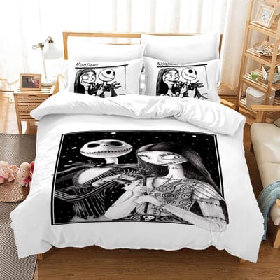 3-delige Dekbedovertreksets Queen Size, Nightmare Before Christmas Jack en Sally Roos Decor Beddengoedset 2/3-delig Polyester Dekbedovertrek 200x200cm 3pcs