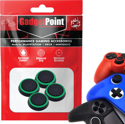 Gadgetpoint - Thumb Grips voor PlayStation, PS5, Xbox X/S, One & Switch Pro Controller - Gaming Thumbgrips - Performance Anti-Slip Thumbsticks - Bescherming Accessoires - Zwart met Groen