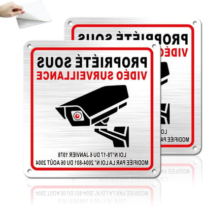 Bewakingsbord - Camerabewaking Sticker - Eigendom Beveiligen - Aluminium Geborsteld - 15x15 cm - Zwart