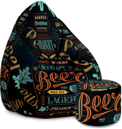 DreamRoots Velvet Zitzak voor Volwassenen – Luxe Beanbag met Voetsteun en Afneembare Hoes – Inclusief Vulling – 80x80x120 cm - Black Beer