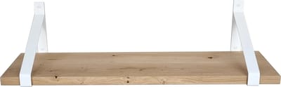 GoudmetHout® Wandplank Industrieel - 40 x 30 cm Muurplank - Eiken Hout - Decoratie Wandrek & Boekenrek - Hangplank Keuken - Wall Shelf + 2 Mat Witte Plankdragers van Staal