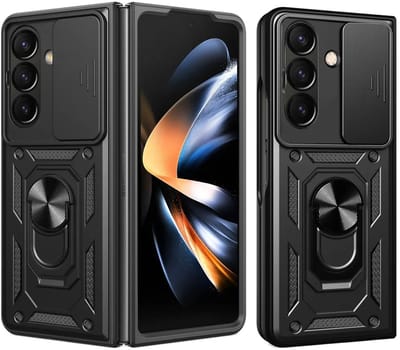 MobyDefend Hoesje - Geschikt voor Samsung Galaxy Z Fold 7 - Pantsercase Met Draaibare Ring - Zwart