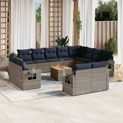 vidaXL - 13-delige - tuinbankset - met - kussens, - grijs - polyrotan