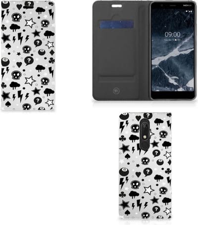 Mobiel BookCase Nokia 5.1 (2018) Silver Punk