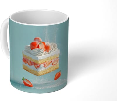 Mok - Koffiemok - Slagroom - Taart - Blauw - Eten - Mokken - 350 ML - Beker - Koffiemokken - Theemok