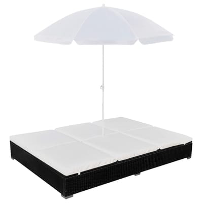 vidaXL - Loungebed - met - parasol - poly - rattan - zwart