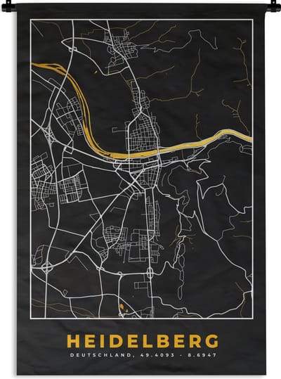 Wandkleed - Wanddoek - Heidelberg - Duitsland - Goud - Stadskaart - Plattegrond - Kaart - 120x180 cm - Wandtapijt