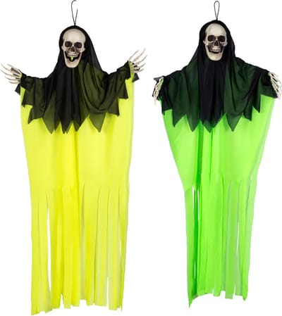 Boland spoken in neon kleuren - 2x stuks - L90 cm - skelet - halloween - uv blacklight - decoratie