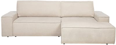 Vente-unique Brede hoekslaapbank van beige stof met textuur AMELIA