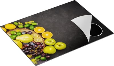 Chefcare Inductie Beschermer Fruit op Zwarte Marmer - 70x50 cm - Afdekplaat Inductie - Kookplaat Beschermer - Inductie Mat