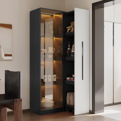 Glazen Vitrinekast - Opbergkast Decoratie - Woonkamer Kantoor - Verstelbare Legplanken - 70 x 40 x 160 cm - Zwart