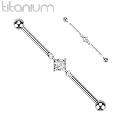 Industrial piercing titanium vierkant met ronde steentjes - zilver - LMPiercings