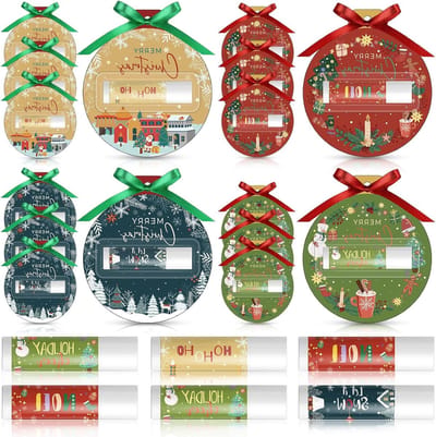 Set van 6 Kerstman Cadeaus met Lipbalsem, Kerstkaarten en Strikverpakking - Perfect voor Vrienden, Collega's en Docenten als Hydraterend Nieuwjaarsgeschenk