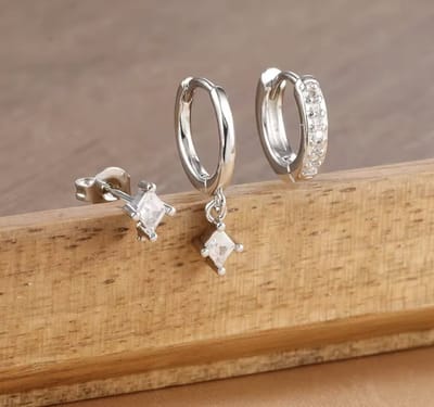 Oorbellen Set - 3 stuks - Kleur: Zilver - Luxe Oorbellen - Incl. Cadeauverpakking - Oorhangers / Oorring / Oorknopjes - Hoge Kwaliteit RVS - Stainless Steel / Roestvrijstaal - Verkleurt Niet - Oorbellen Set - Oorbellen Vrouwen / Dames