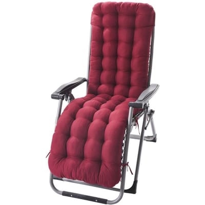 Chaise longue inclinable Meubles Coussin souple Coussin d'assise épais Coussinets Tapis de chaise longue de jardin Matériau durable 125*48*8cm rouge vin