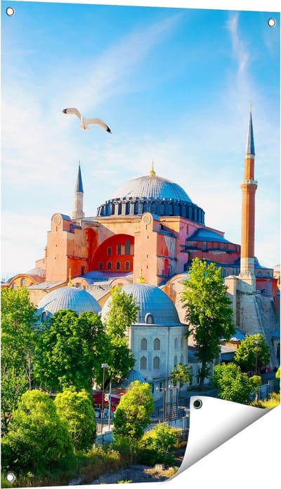 Gards Tuinposter Hagia Sophia Moskee in Istanbul - 60x90 cm - Tuindoek - Tuindecoratie - Wanddecoratie buiten - Tuinschilderij