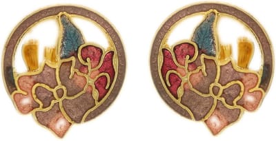 Behave - Oorclips dames - bloemmotief - bruin - 2 cm